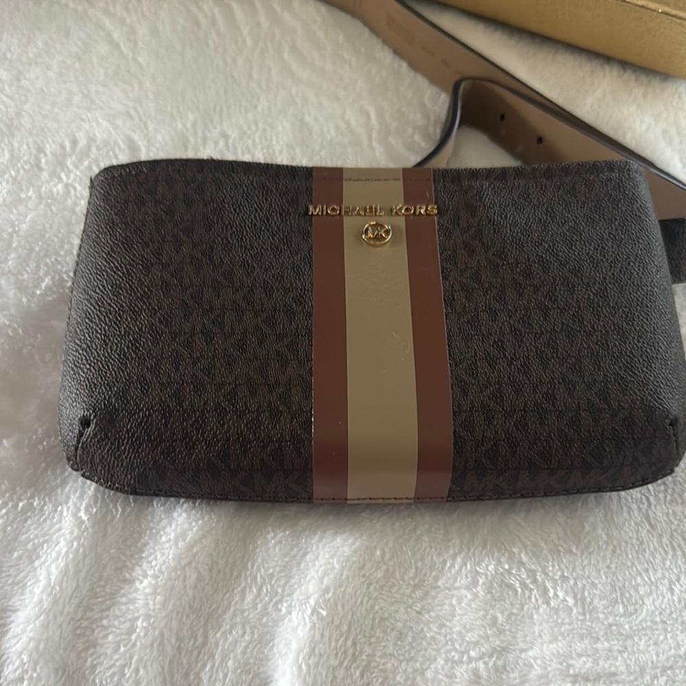 Michael Kors Brown and Tan Belt Bag with Signature Monogram